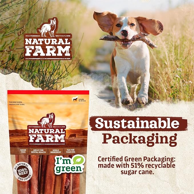 Natural Farm Odor Free Bully Sticks Ring Shaped (3-4 Inch, 10 Pack) - 100% Beef Chews for More Engagement & Fun, Grass-Fed, Non-GMO, Fully Digestible - Best for Small & Medium Chewers