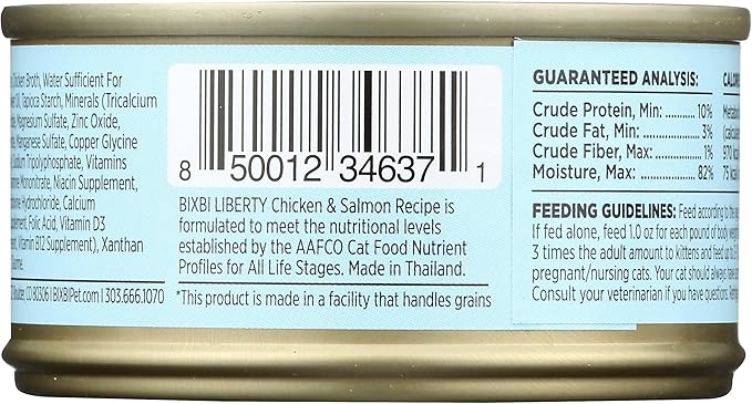 BIXBI Liberty Canned Wet Cat Food - Grain Free, Chicken and Salmon Recipe in Broth, 2.75 Ounce (Pack of 24)