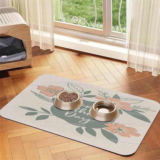 Pet Feeding Mats with Residue Collection Happy Mother's Day Floral Gift for Mom Iy Waterproof Dog Cat Bowl Mat 24x16In with Prevent Water Food Spills
