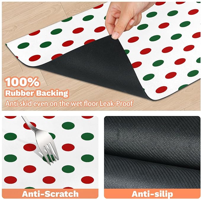 Polka Dots Dog Food Mat for Floors Absorbent Dog Bowl Mat for Food and Water Dispenser Quick Dry Cat Food Placemat Pet Supplies 16" x 24", Circle