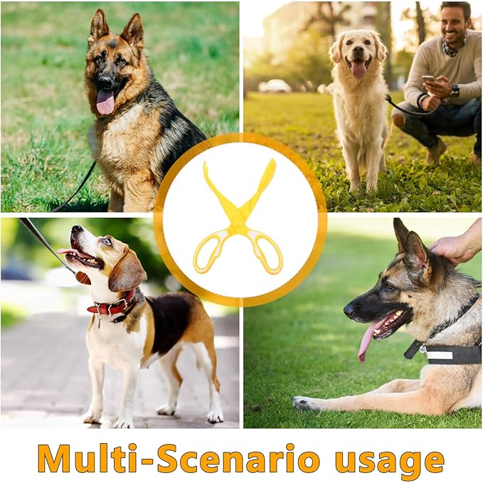 BESPORTBLE Portable Dog Poop Scooper Clamp, Outdoor Pet Waste Picker with Long Handle, Heavy Duty Yellow Poop Grabber for Dog Cleaning Supplies