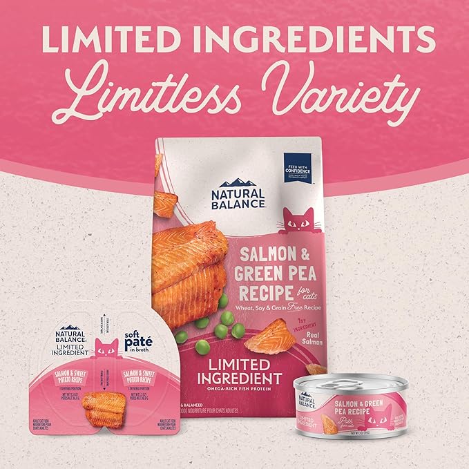 Natural Balance Limited Ingredient Split Cup Salmon & Sweet Potato Soft Pate Wet Cat Food Recipe for Sensitive Stomachs and for Healthy Digestion, 2.6 oz. (Pack of 10)