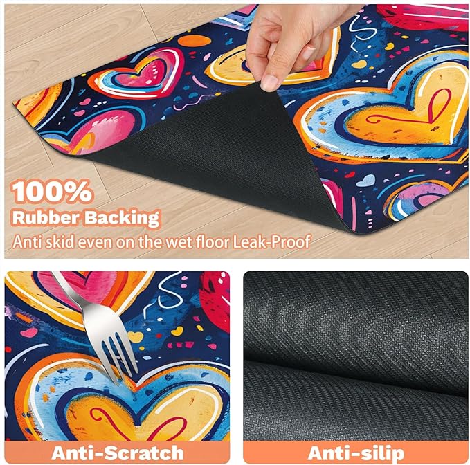 Heart Dog Food Mat for Floors Absorbent, Quick Dry Water Dispenser Mat for Food, Water, Pet Supplies 16" x 24", Love Theme