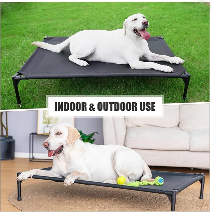 Elevated Dog Bed - Raised Dog Cot Fits Up to 150 LBs, Heavy Duty Pet Cot with Durable Supportive Mesh, Indoor & Outdoor, Dark Grey