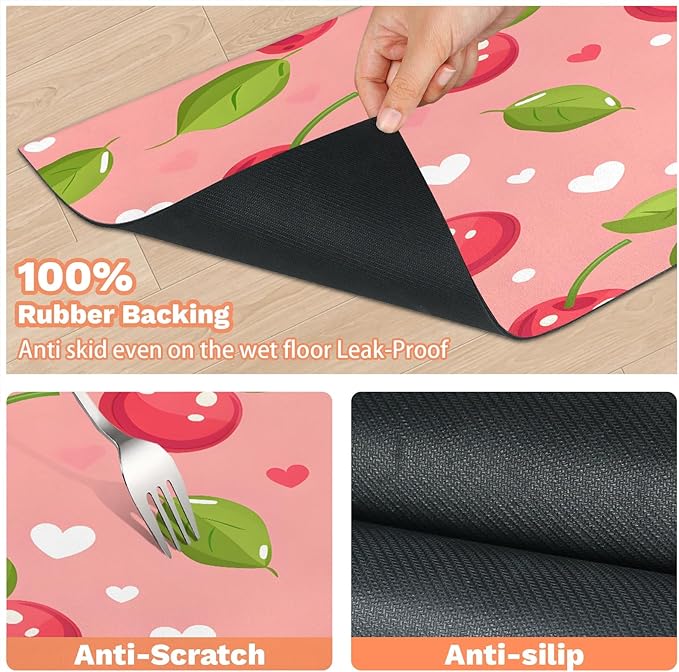 Pink Cherry Dog Food Mat for Floors Absorbent Dog Bowl Mat for Food and Water Dispenser Quick Dry Cat Food Placemat Pet Supplies 17" x 30", Love