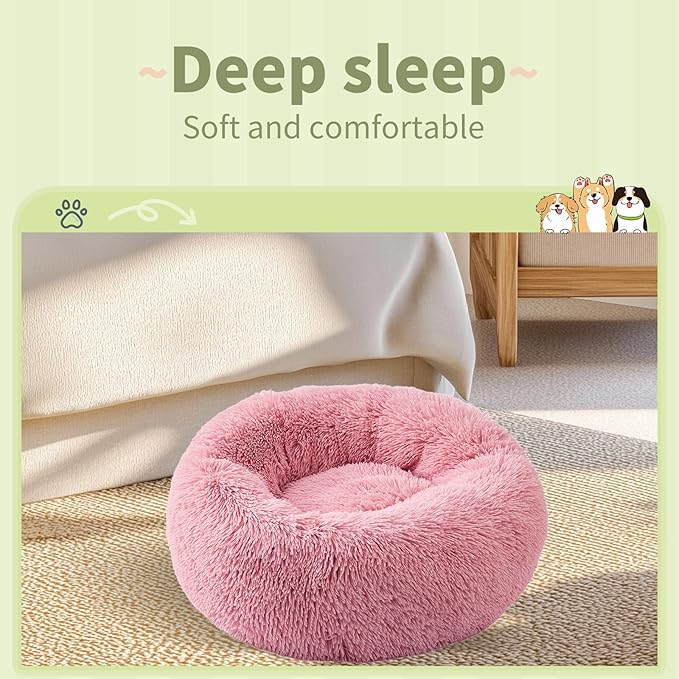 Comfort Donut Dog Bed for Small Dogs, Cat Bed & Pet Bed for Indoor Use, Medium Size with Soft Plush, Round Dog Beds for Large Dogs and Cats(Rubber Red,24''Lx24''Wx8''Th)