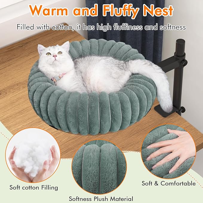 XiaZ Cat Desk Bed Elevated Cat Desk Perch Rotating & Adjustable Desk Mounted Nest, Perfect Cats Table Beds for Working from Home/Office, Dual Mounting Options Desk Top/Under Desk