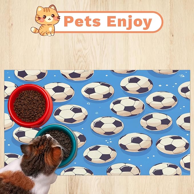 Soccer Dog Food Mat for Floors Absorbent, Quick Dry Water Dispenser Mat for Food, Water, Pet Supplies 12" x 20", American Football