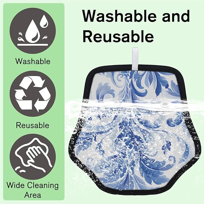 Blue Floral Style Electrostatic Pet Hair Removal Glove for Cats & Dogs - Reusable Grooming Mitt for Couch, Carpet, Car Seat & Laundry - Large 9x9 Inch