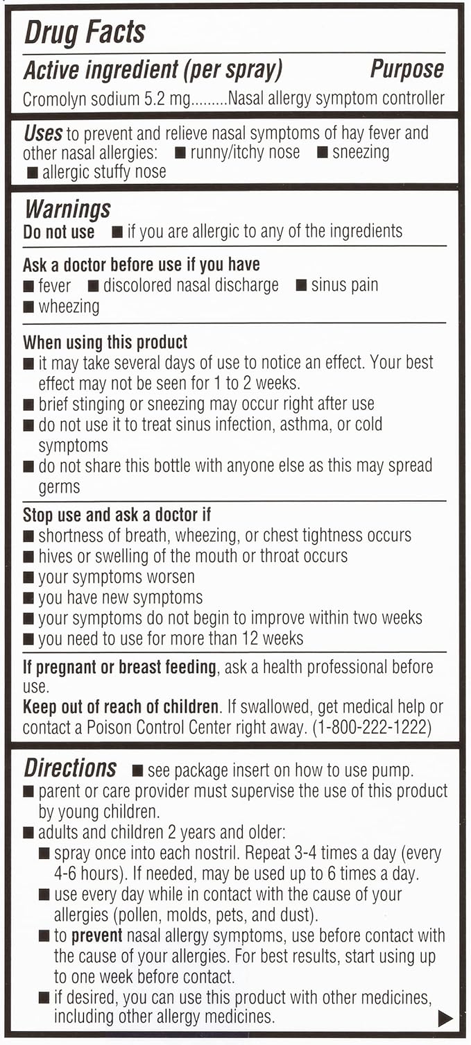 NasalCrom Nasal Spray Allergy Symptom Controller | 200 Sprays | .88 FL OZ,(Pack of 4)