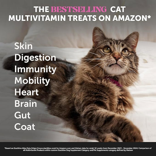Cat Multivitamin & Hairball Support Bundle – Multivitamin Chews + Hairball Chews, 90 Day Supply Each