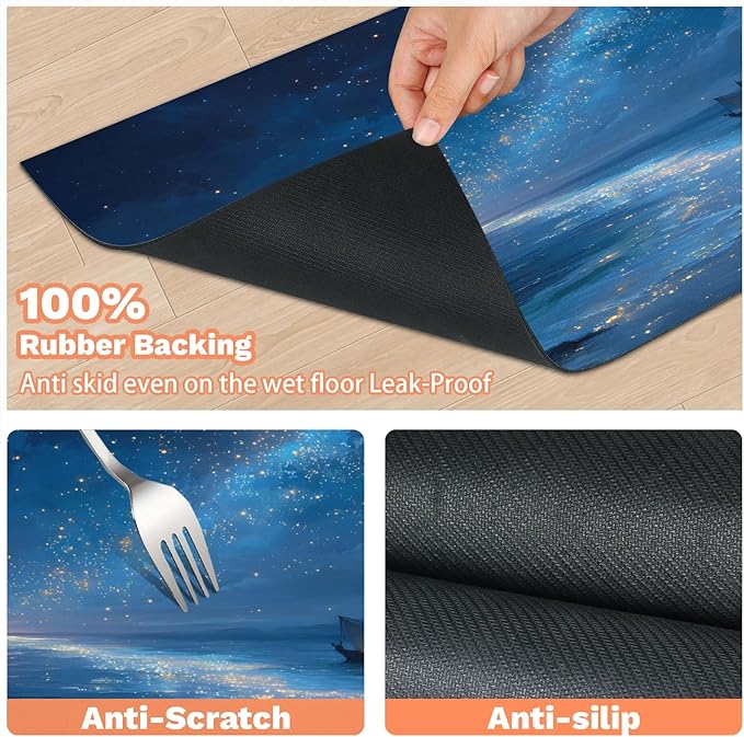 Beach Dog Food Mat for Floors Absorbent, Quick Dry Water Dispenser Mat for Food, Water, Pet Supplies 16" x 24", Night Sky Stars
