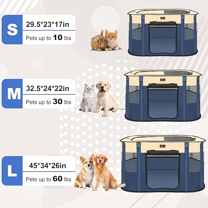 Dog Playpen, Pet Playpen, Foldable Kitten cage Puppy Play Pen, Portable Dog Kennel Tent Crate, Indoor Outdoor Travel Camping Use for Small Animals with Carrying Case (Blue M)