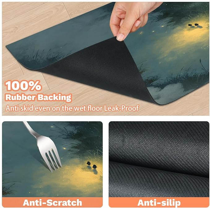 Sky Cloud Dog Food Mat for Floors Absorbent, Quick Dry Water Dispenser Mat for Food, Water, Pet Supplies 12" x 20", Grass