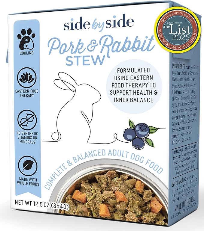 Side by Side Pork & Rabbit Stew - Cooling Wet Dog Food & Dog Food Topper - Made with Nutrients & Whole Raw Ingredients - Human-Grade, No Artificial Additives or Fillers - USA Made (12.5 oz, 12-Pack)