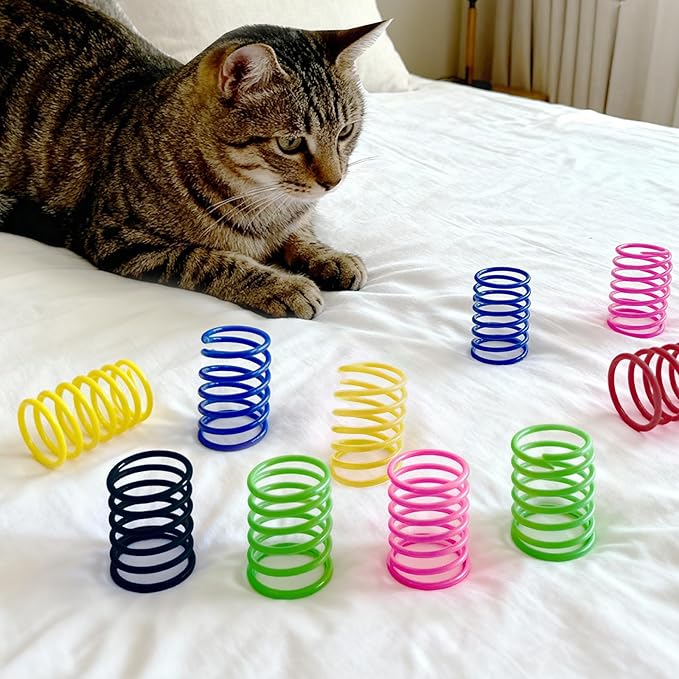 AGYM 6Colors Plastic Spring Cat Toys, 90 Pack Spiral Springs for Indoor Cats to Swat, Bite, Hunt, Interactive Toys for Cats and Kittens
