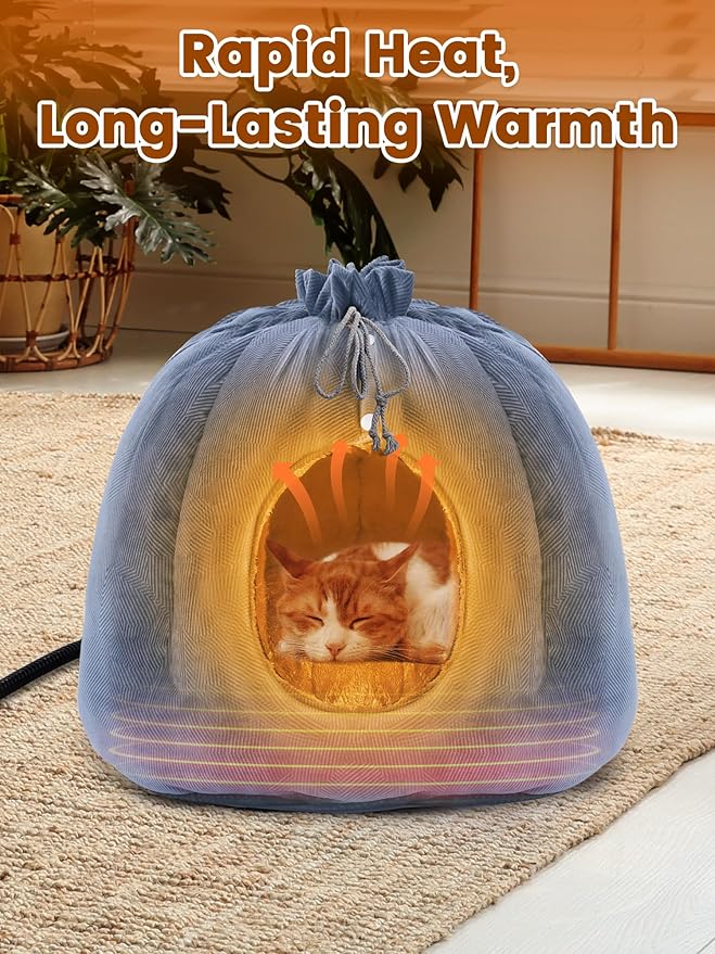 Rywell Heated Cat Bed, Versatile Heated Cat Bed Indoor, Soft & Cozy for All Seasons, Always Perfect Temperature with Overheat Protection Pet Bed for Cats & Small Dogs