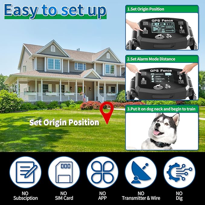 GPS Wireless Dog Fence, Range up to 6561 ft,Electric Collar with 3 Warning Modes, for Outdoor Use Waterproof& Rechargeable Pet Containment System for Most of Dogs (Black)