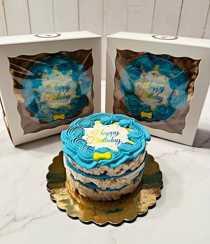 Blue Shiba Big Dog Birthday Cake- Edible Puppy Party Crispy Vanilla Rice Cake, Yogurt Icing Perfect Dog Party Cake Boxed, Iced and Decorated