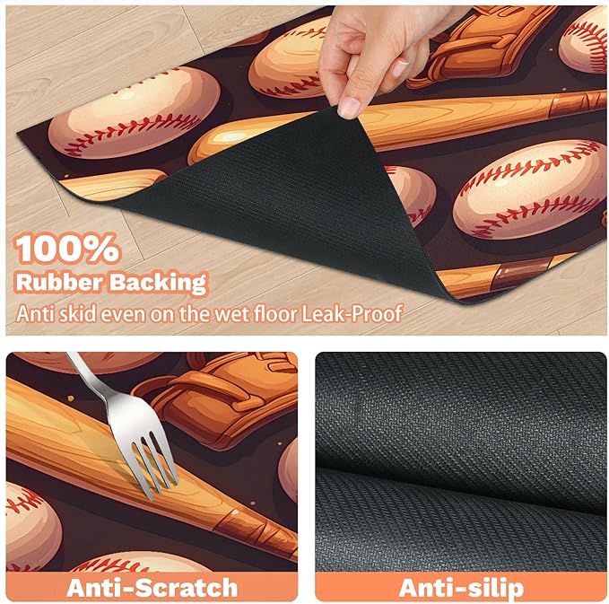 Vintage Baseball Dog Food Mat for Floors Absorbent, Quick Dry Water Dispenser Mat for Food, Water, Pet Supplies 17" x 30", Sport Theme