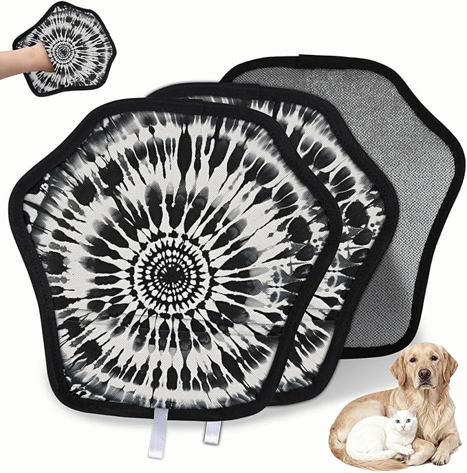 Black Tie Dye Electrostatic Pet Hair Removal Glove for Cats & Dogs - Reusable Grooming Mitt for Couch, Carpet, Car Seat & Laundry - Large 9x9 Inch