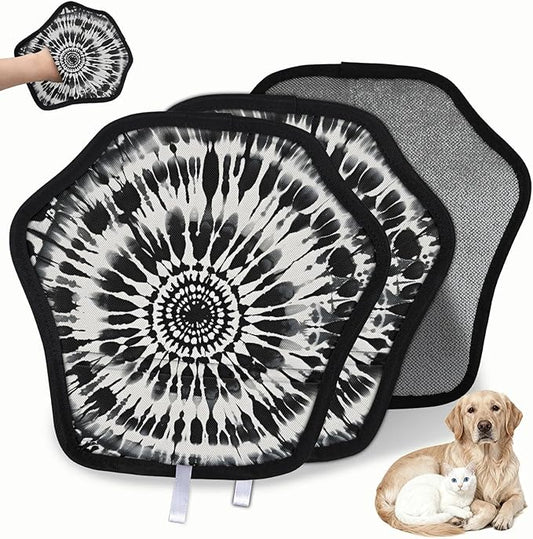 Black Tie Dye Electrostatic Pet Hair Removal Glove for Cats & Dogs - Reusable Grooming Mitt for Couch, Carpet, Car Seat & Laundry - Large 9x9 Inch