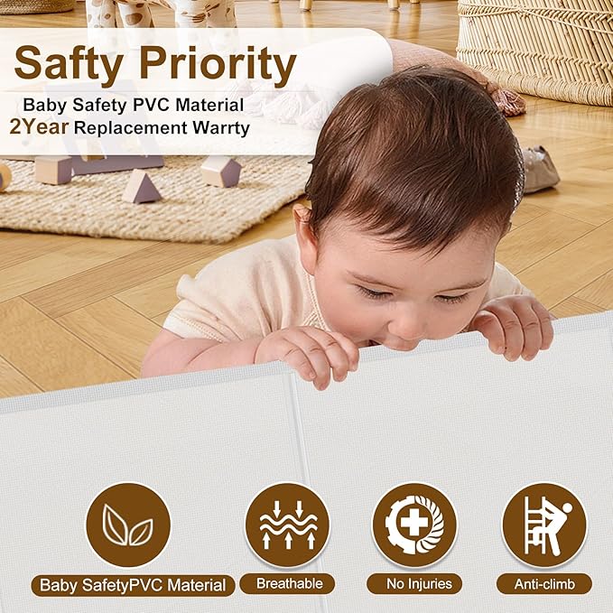 120 inch Retractable Baby Gates 42 inch Tall, Retractable Gate with Reinforced Strip Design to Prevent Crawling Through, 10 FT Extra Wide Retractable Dog Gate for Indoor/Outdoor