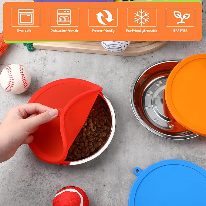 Patelai 24 Pcs Stainless Steel Dog Bowls with Silicone Lids Portable Food and Water Dishes for Pets Sealable Containers for Small Medium Dog Cat Indoor, 6.3 Inch (Red,Blue,Green,Purple,Yellow,Orange)