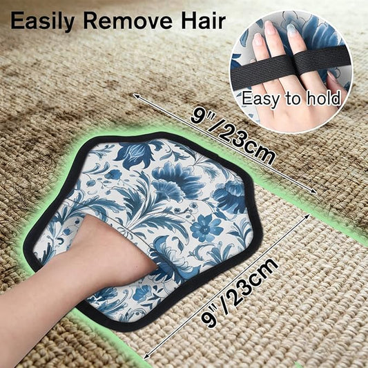 Vintage Floral Electrostatic Pet Hair Removal Glove for Cats & Dogs - Reusable Grooming Mitt for Couch, Carpet, Car Seat & Laundry - Large 9x9 Inch