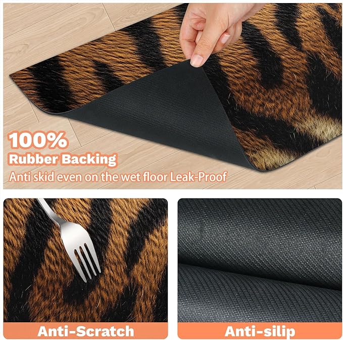 Brown Leopard Dog Food Mat for Floors Absorbent Dog Bowl Mat for Food and Water Dispenser Quick Dry Cat Food Placemat Pet Supplies 16" x 24", Black Brown Wildlife
