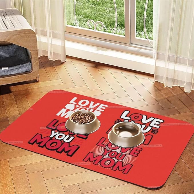 Dog Food Mats for Floors Absorbent Pet Cat Food Mat Happy Mother's Day Floral Gift for Mom is Non Slip Dogs Bowl Mats Water Dog Placemats Feeding Mat Pet Supplies 18X12In