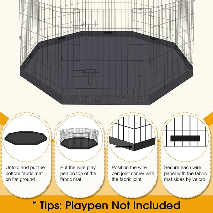 Dog Pet Playpen 8 Panel 24 Inch with Bottom Pad for Small Medium Pets Indoor Outdoor (Black Bottom Pad)