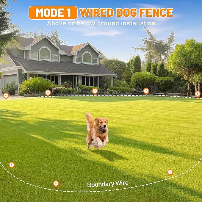 2-in-1 Wired Dog Fence & Remote Training Collar, Underground/Aboveground Dog Fence, Electric Pet Containment System, Tone/Vibration/Shock Mode, 650Ft Wire, for 2 Dogs