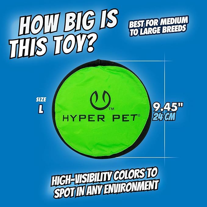 Hyper Pet Flippy Flopper Dog Frisbee Interactive Dog Toys [Flying Disc Fetch Toy Floats in Water & Safe on Teeth] (Colors Will Vary), Multicolor, 9"