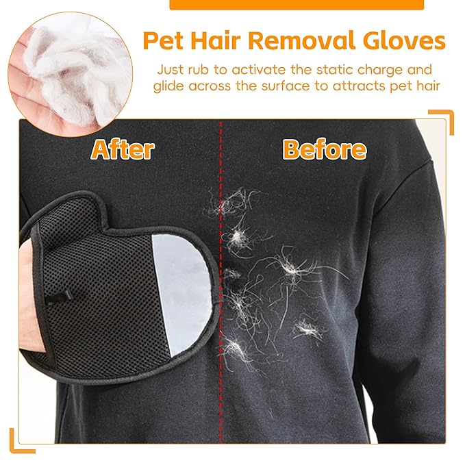 2Pcs Pet Hair Removal Gloves for Dogs & Cats, Electrostatic Pet Hair Remover Tool, Reusable Dog Hair Remover Grooming Gloves Brush Upgraded Removal Mitt