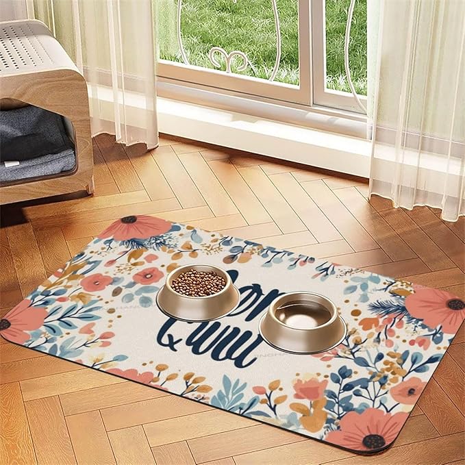 Absorbent Dog Water Cat Mat for Food Water Bowl Quick Dry Happy Mother's Day Floral Gift for Mom Ii Pet Feeding Mats No Stains Dog Food Mat Pet Accessories Supplies Cat Bowl Mats 18X12In