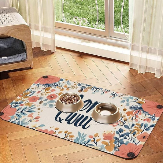 Absorbent Dog Water Cat Mat for Food Water Bowl Quick Dry Happy Mother's Day Floral Gift for Mom Ii Pet Feeding Mats No Stains Dog Food Mat Pet Accessories Supplies Cat Bowl Mats 24x16In