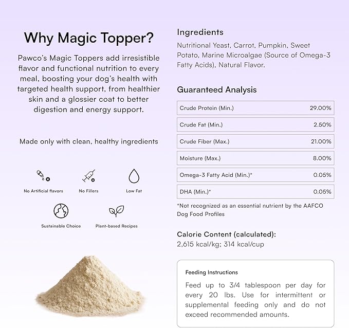 Pawco Dog Food Toppers for Picky Eaters, Hip & Joint – Supports Mobility & Joint Health – Functional Dog Food Flavor Enhancer with Omega-3, Pumpkin & Carrots – Magic Topper – 5.6oz
