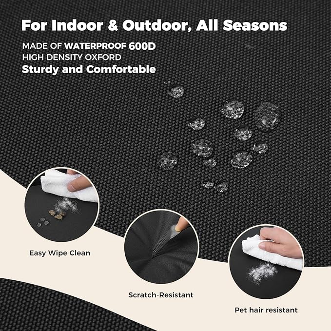 Miguel Outdoor Waterproof Cat Bed with Side, Oxford Durable Dog Bed for Small Dog Easy Clean, All Weather Rectangle Medium Pet Bed Bolster Tough Puppy Bed Scratch Resistant Removable Cover, 20 inches