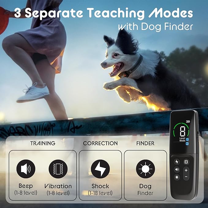 Dog Training Collar Shock Collars for Dogs with Remote 2600 Ft Remote Control Range 4 Modes Beep Vibration Shock Built-in Bright Led Light Rechargeable Waterproof (Full Dark, for Small Dog)
