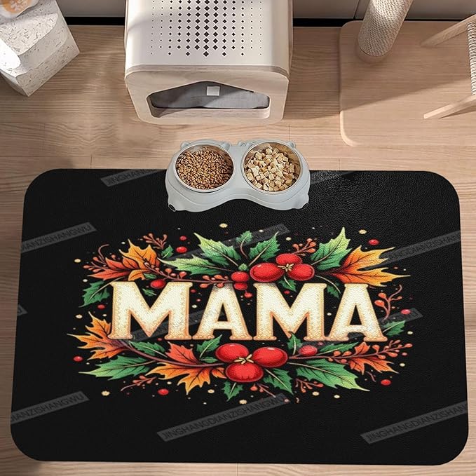 Pet Feeding Mat for Dogs Cats Happy Mother's Day Floral Gift for Mom Ib Absorbent Dog Food Mat Non-Slip Waterproof Placemat Quick Dry Pet Supplies Bowl Mats
