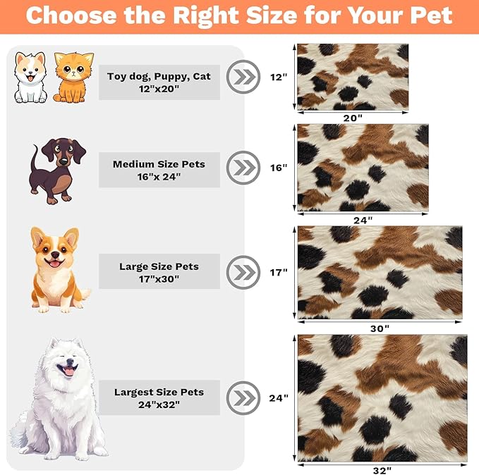 Cow Print Dog Food Mat for Floors Absorbent Dog Bowl Mat for Food and Water Dispenser Quick Dry Cat Food Placemat Pet Supplies 24" x 32", Cow Skin