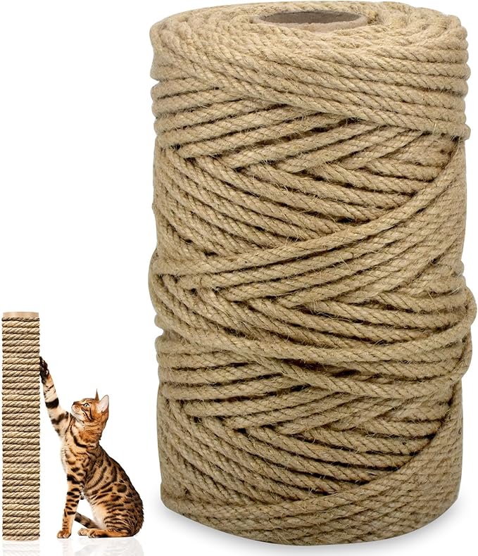 AccEncyc Jute Cat Scratch Post Rope 1/6" mm Diameter 328 FT Natural Hemp Cat Tower Repair Rope