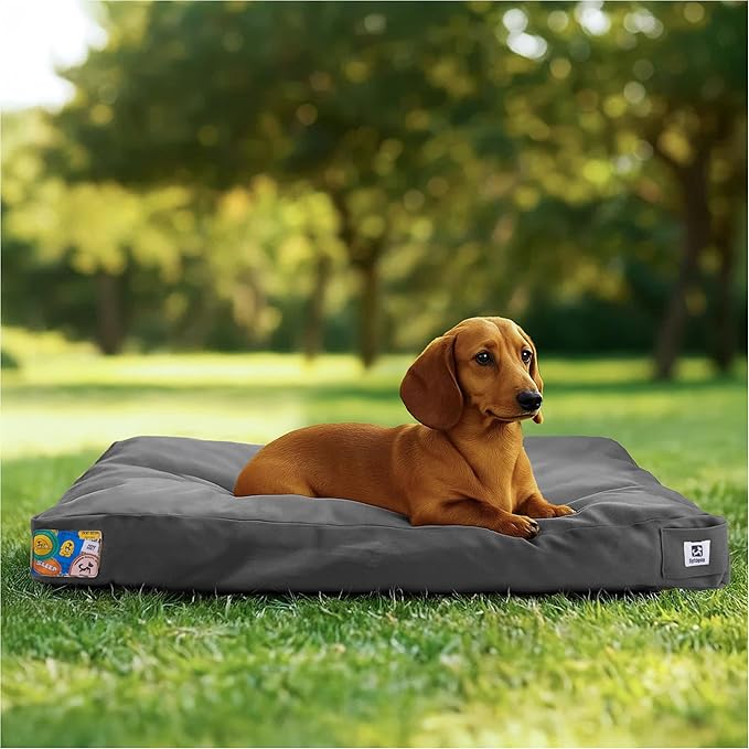 Sytopia 30 Inch Canvas Chew-Proof Outdoor Dog Bed for Medium Dogs, Waterproof Washable Removable Cover, Indoor Patio Pet Pad, Dark Grey