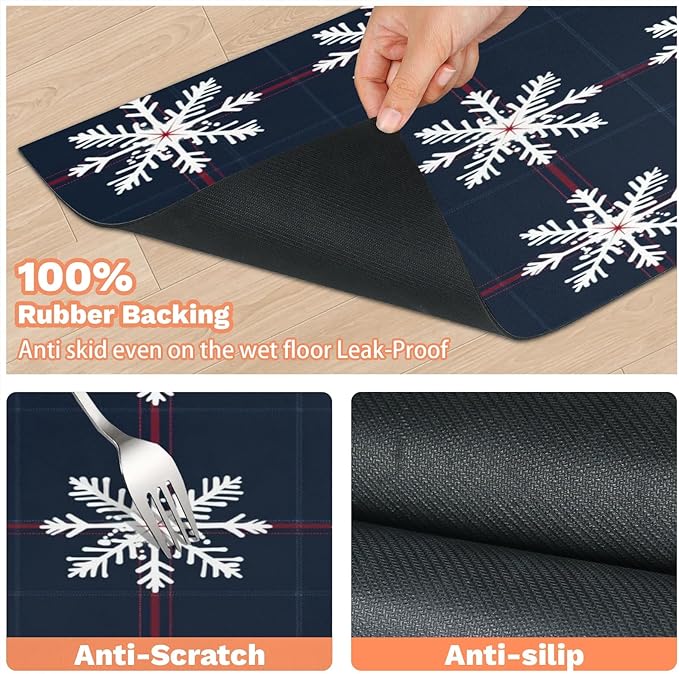 Xmas Winter Snowflake Dog Food Mat for Floors Absorbent, Quick Dry Water Dispenser Mat for Food, Water, Pet Supplies 16" x 24",