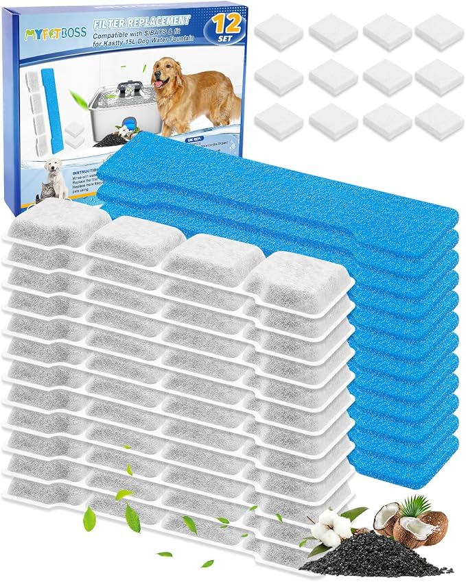 8 Set Dog Water Fountain Filter Compatible with SIBAYS 15L/4Gal Pet Fountain, Fit for Kastty Dog Water Fountain Stainless Steel, Keeping Pet Water Clean