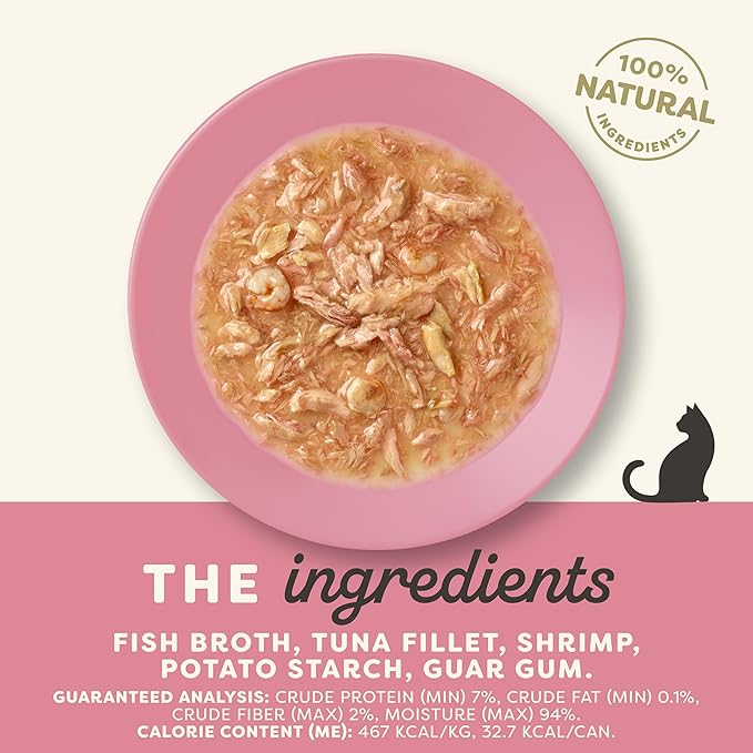 Applaws Natural Wet Cat Food, Made with Limited and Natural Ingredients, High Protein with No Artificial Additives or Fillers, Tuna Fillet & Shrimp in Gravy (24 x 2.47 oz Cans)