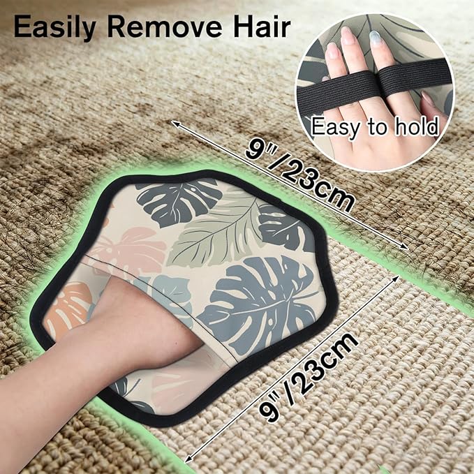 Reusable Pet Hair Removal Glove Cute Palm Leaves Magic Brush for Cat & Dog Hair Remover for Car, Sofa, Bedding, Clothes - 9x9 Mitt Washable