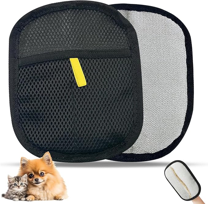 2 Pcs Reusable Electrostatic Pet Hair Remover Glove & Magic Brush, Cat & Dog Hair Removal Grooming Gloves for Furniture, Couch, Carpet, Car Seat, Clothes