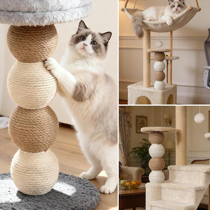 2 Pack Cat Scratching Post Replacement, 13.8 x 3.93 Inch Moden Sisal Poles with M8 Screws, Refill Parts for Indoor Cat Towers and Furniture Repair-White